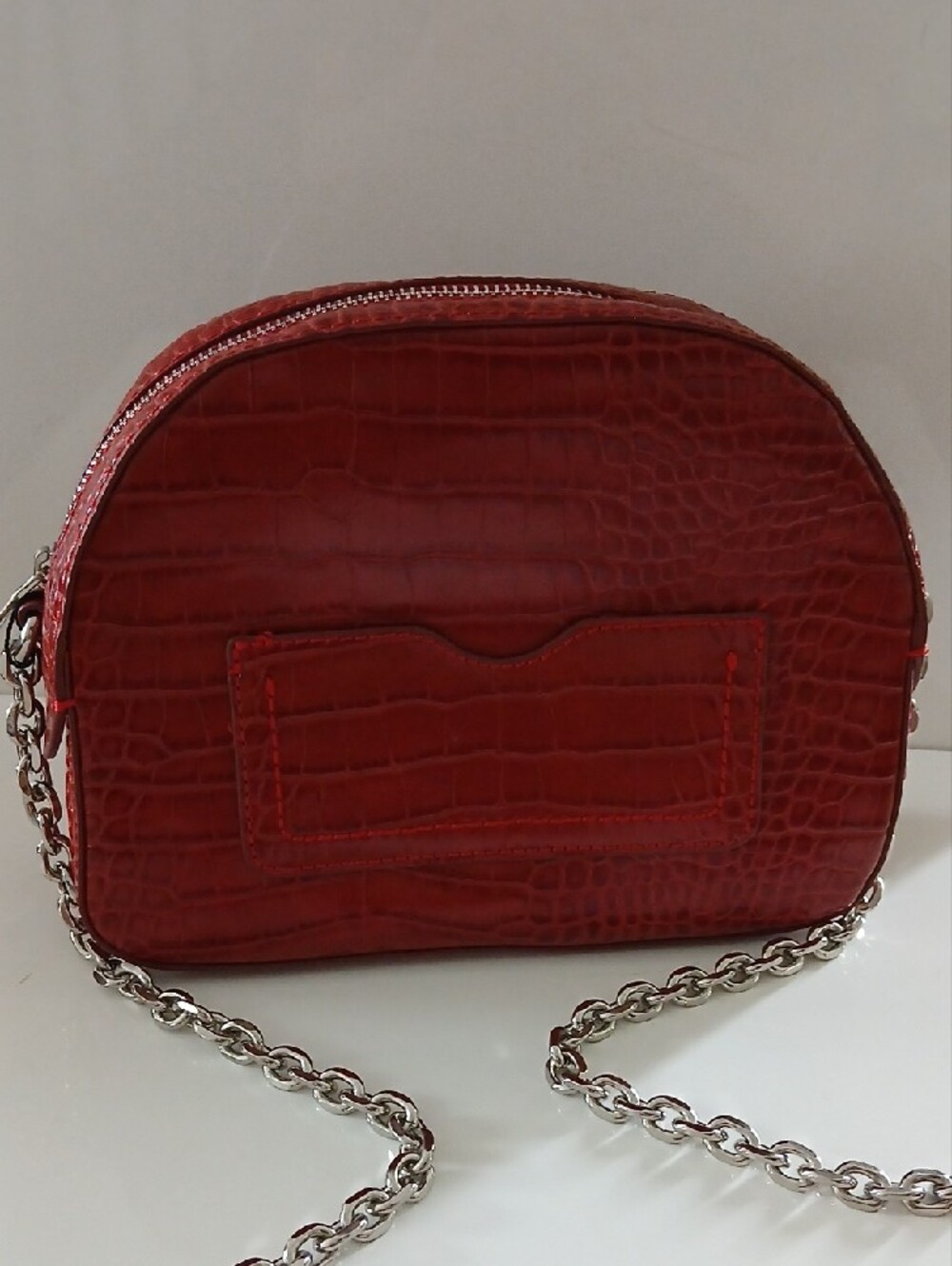 Zara Red Croc-Embossed Chain Crossbody NWT